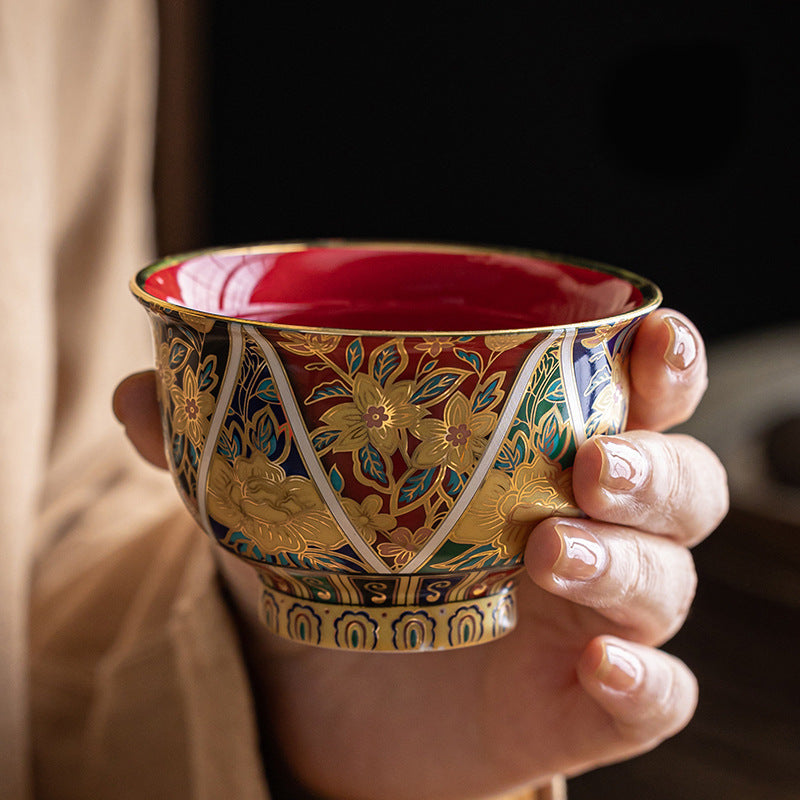 Enamel Color In Chinese Antique Style Gold And Silver Measure Master Cup Porcelain Kung Fu Tea Set Tea Cup