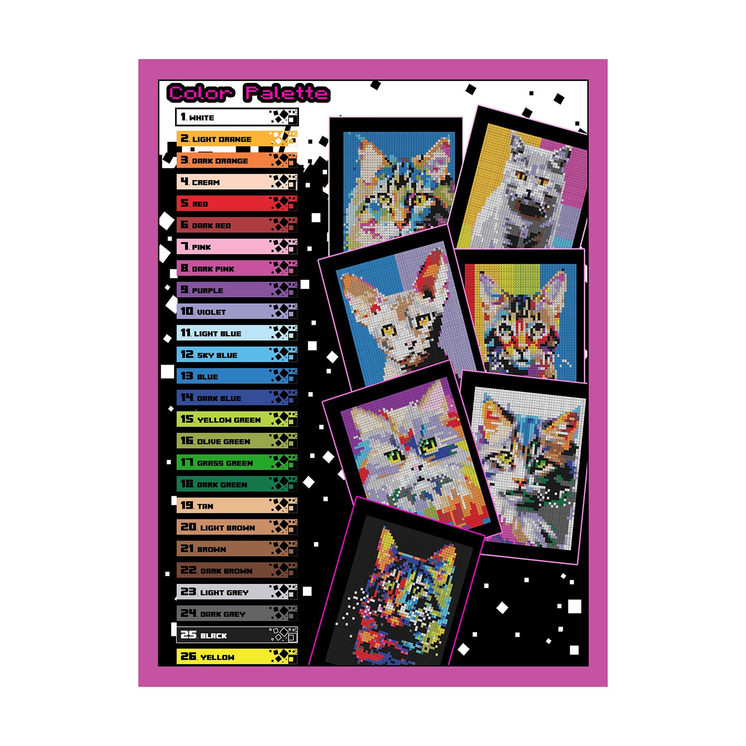 Digital Coloring Pixel Art Coloring Book Cat-Themed Main Image 50-Page Drawing Book