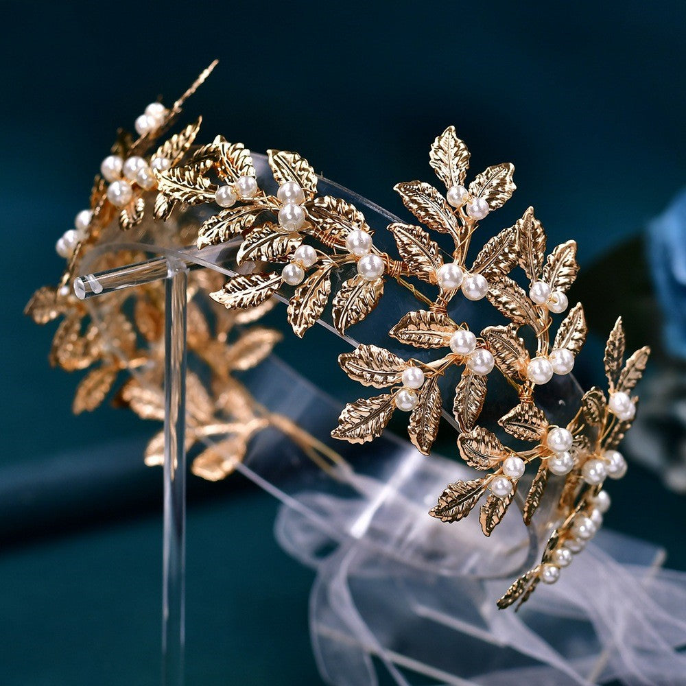 Alloy Leaf Pearl Gold Hair Accessories