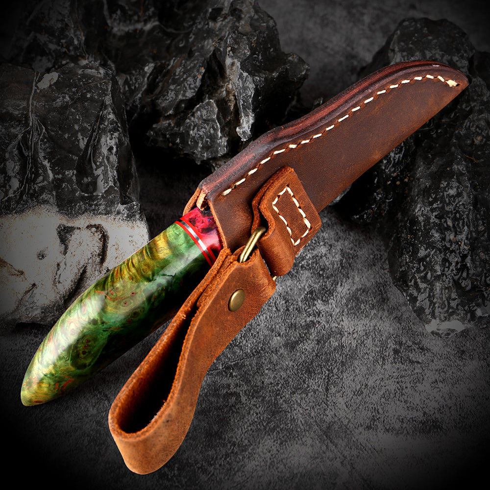 Ensemble de couteaux en cuir avec manche en bois de fruit droit pour l'extérieur