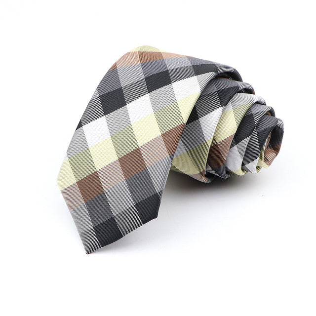 Cravate décontractée 6cm pour hommes, cravate fine en polyester à carreaux