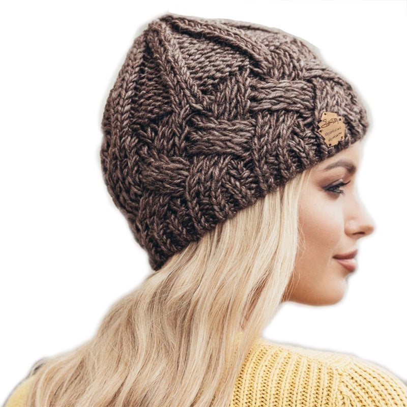 Retro Style Rhombus Lattice Thick Needle Wool Knit Hat