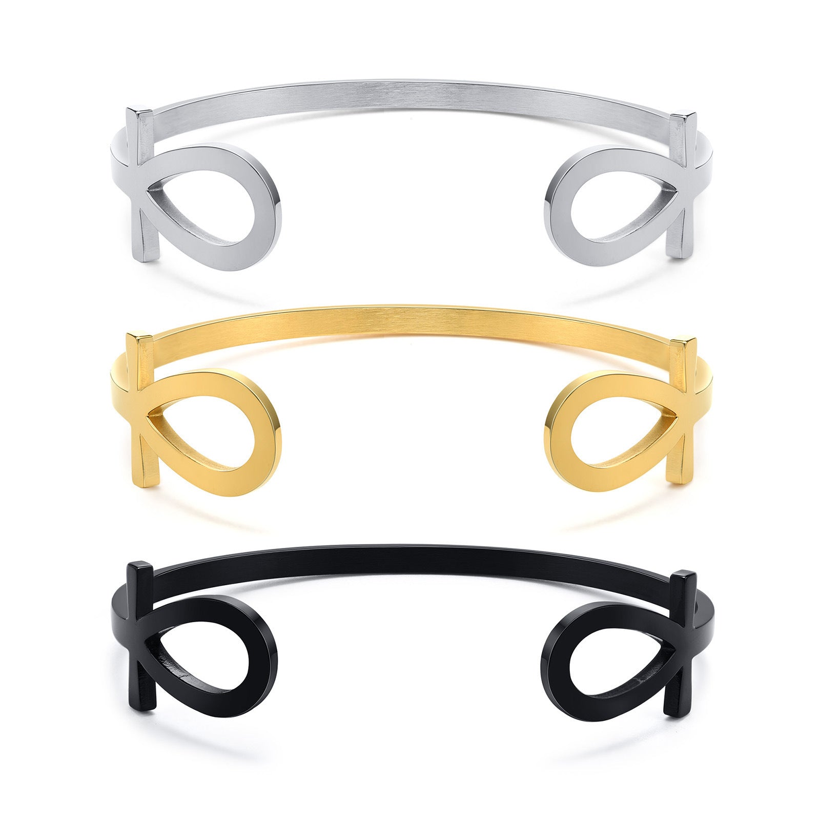 Stainless Steel Anka Open-ended Bracelet Black Men