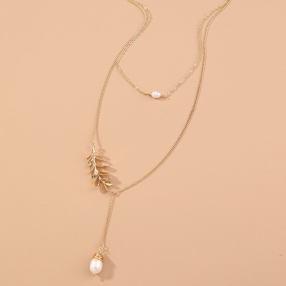 Collier pendentif multicouche rameau perle d'eau douce naturelle