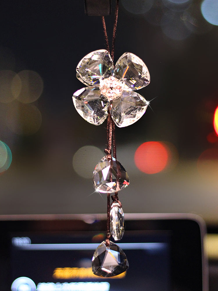 Pendentif d'intérieur en cristal trèfle à quatre feuilles