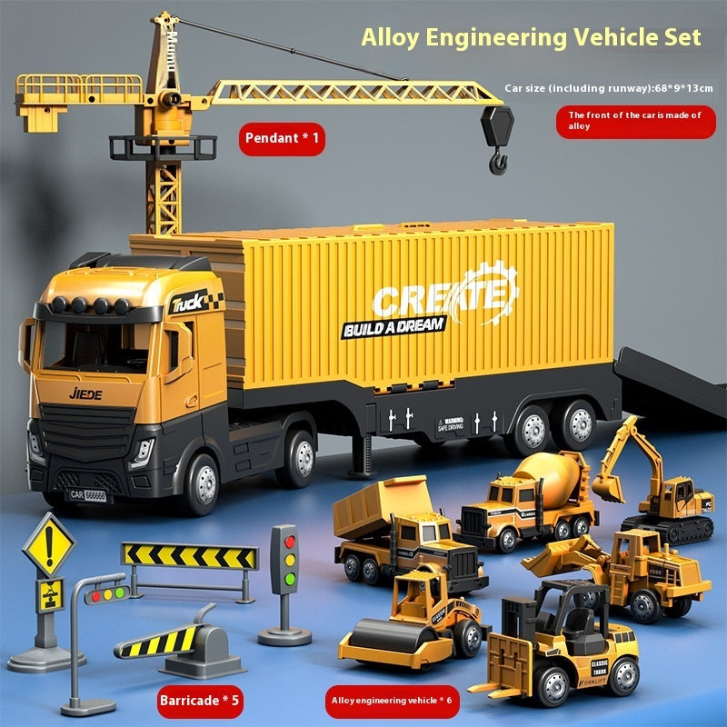 Alloy Container Engineering Vehicle Suit Toy Container Catapult Large Crane