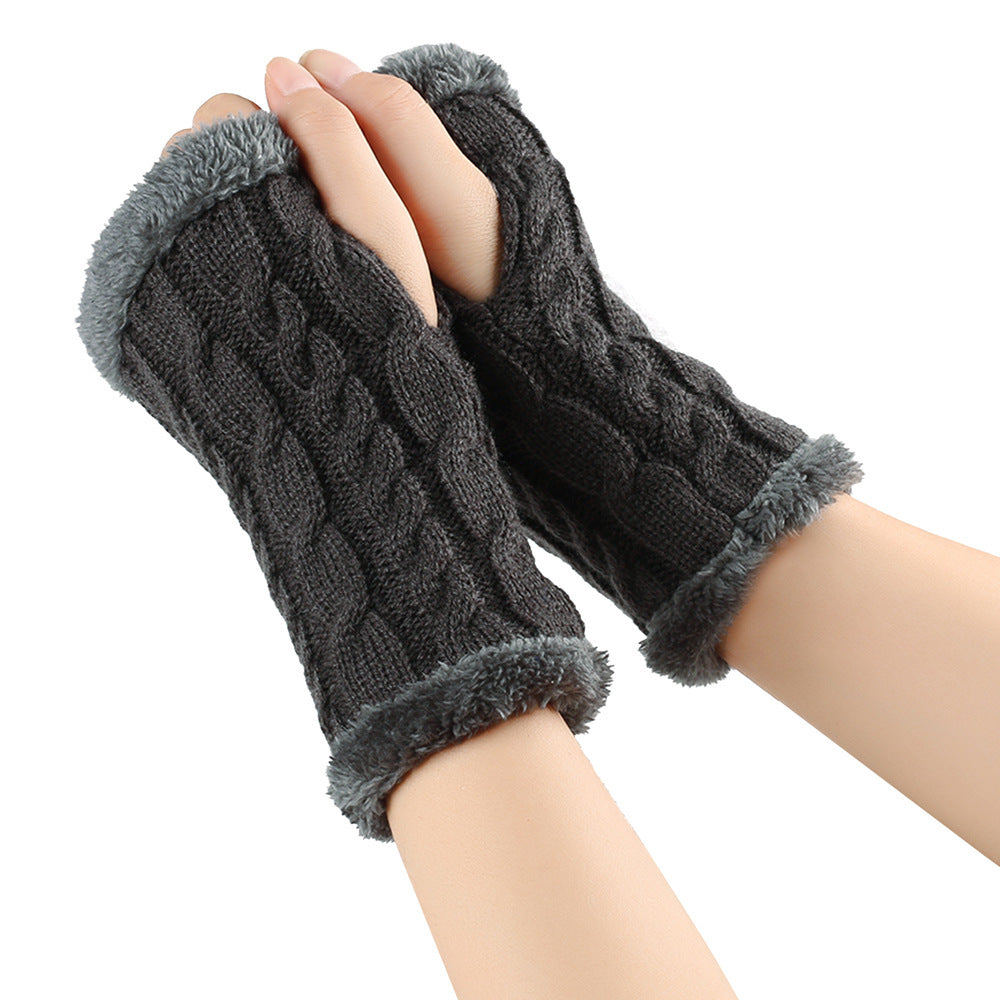 Gants en peluche d'hiver, tricot torsadé, mitaines sans doigts en polaire pour femmes, gants en laine épaisse et chaude