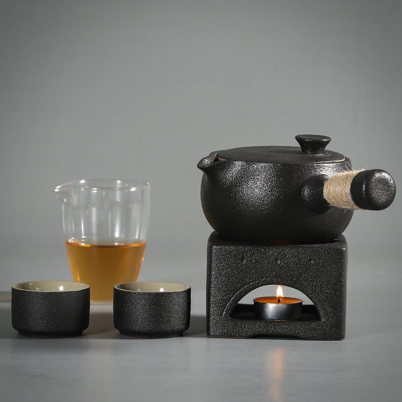 Chauffe-thé en poterie noire de style japonais et service à thé Kung Fu