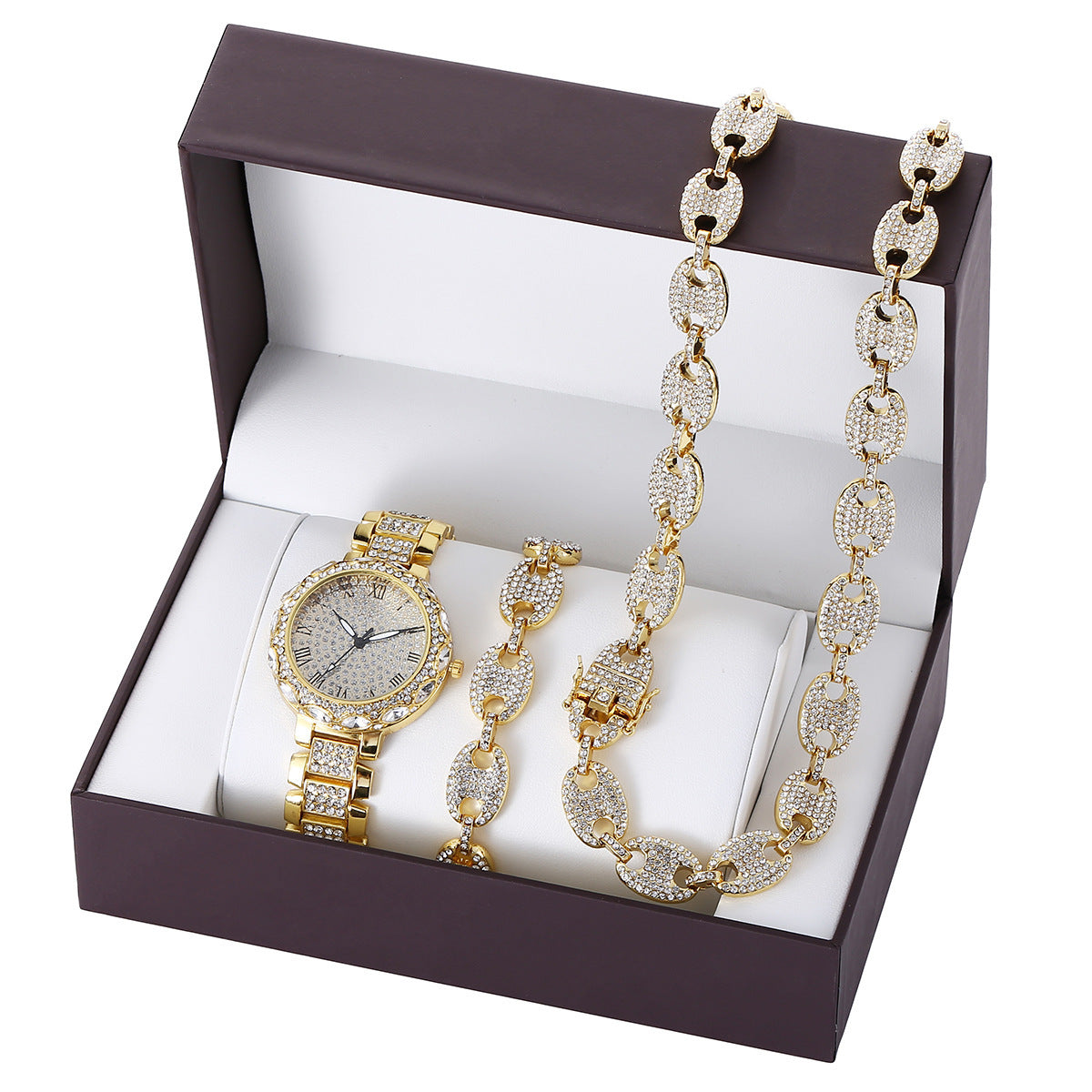 Bracelet de montre à quartz en acier avec diamants
