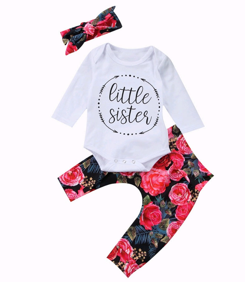Ensemble trois pièces de vêtements pour bébé fille, nouvelle collection automne, en coton, manches longues, avec bandeau coloré