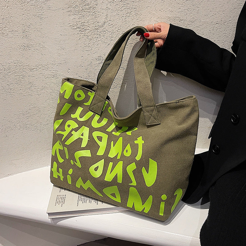 Women's Large Capacity New Letter Hand Shopping Canvas Bag
