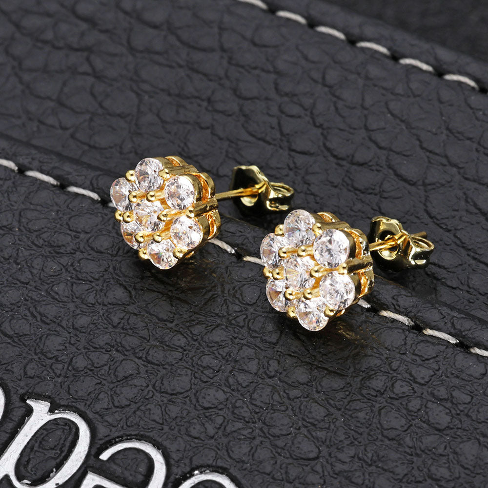 New Hip-hop Flower Stud Earrings With Full Diamond Detailing For A Personalized Look