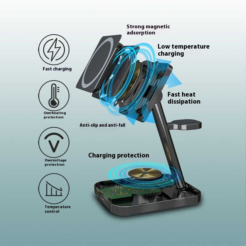 Desktop Phone Three-in-one Magnetic 15W Wireless Charger Bracket