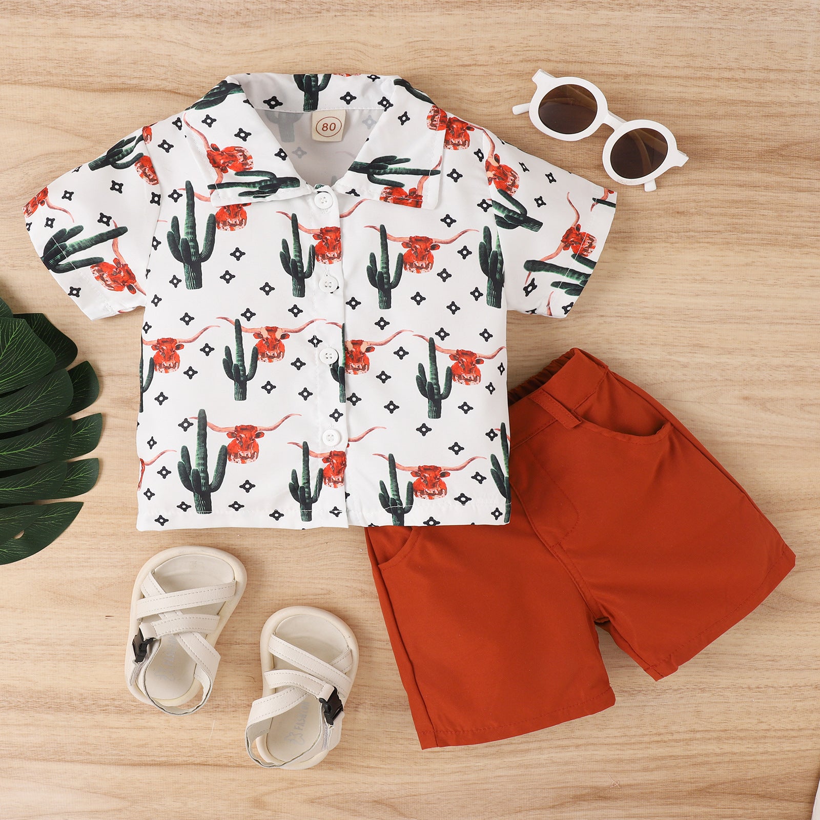 Children Animal Print Short-sleeved Shirt And Shorts Suit