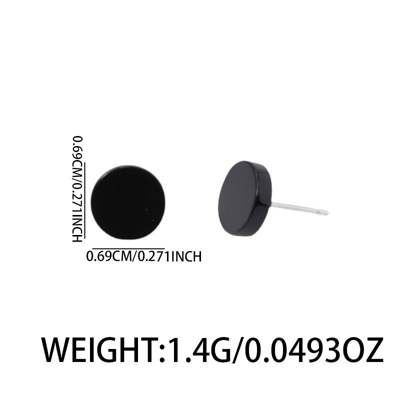 Cross-border Round Stud Earrings Glossy Black For Men