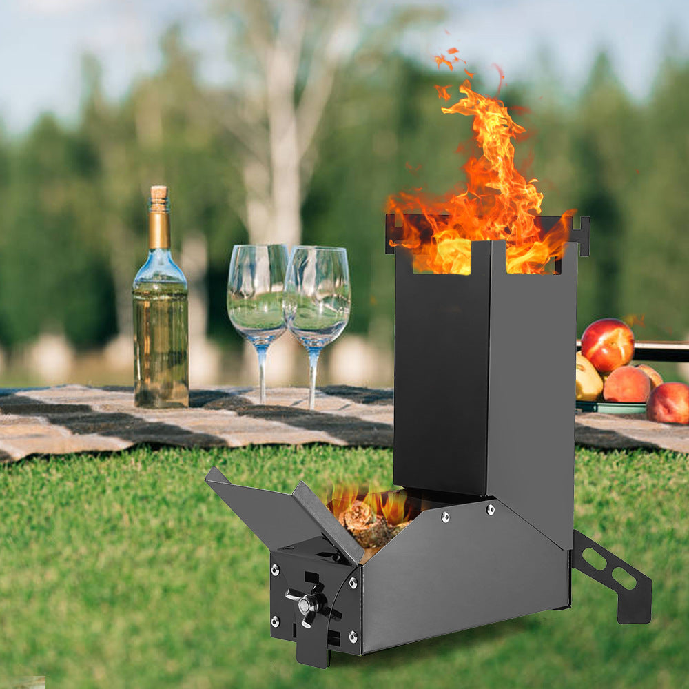 Réchaud de camping pliant en acier inoxydable noir titane pour barbecue et bois
