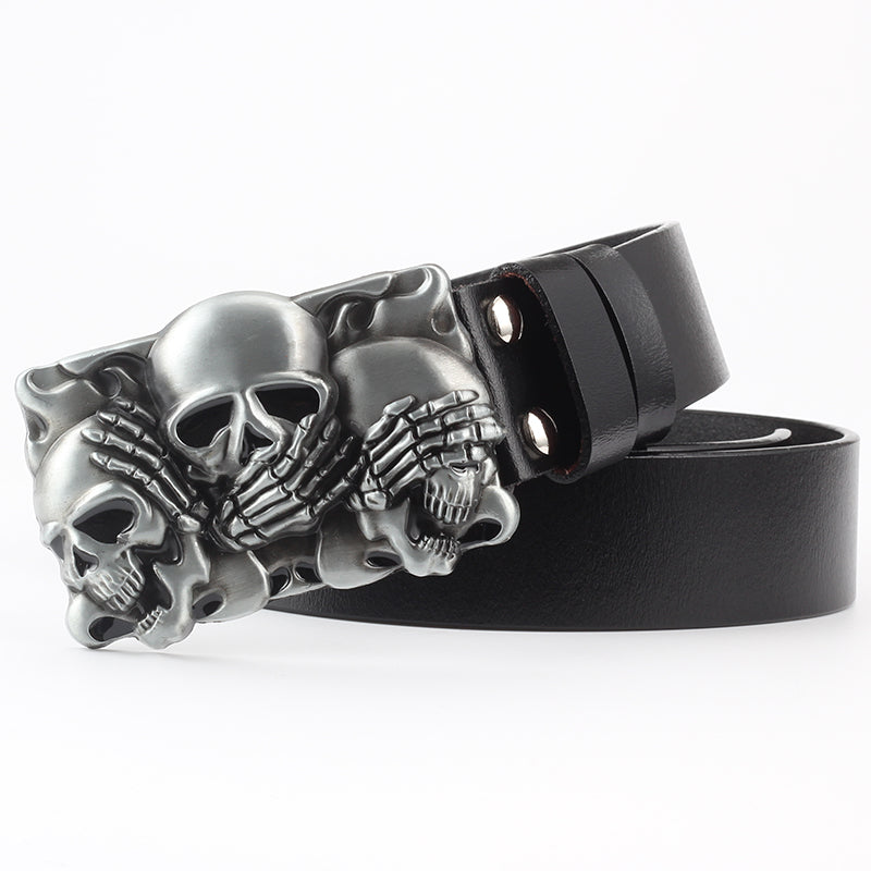 Ceinture de décoration tête de mort en cuir pur
