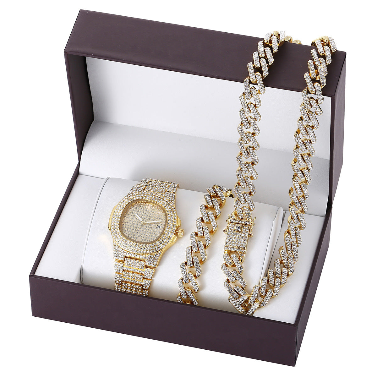 Bracelet de montre à quartz en acier avec diamants