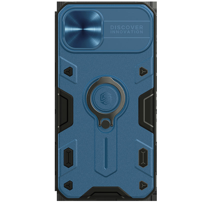 Mobile Phone Case Black Rhinoceros Protective Cover Sliding Cover Ring Bracket