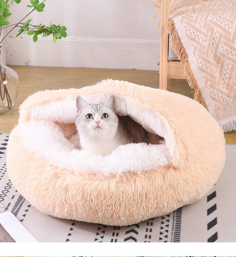 Lit rond semi-fermé en peluche à double usage pour animaux, demi-pack, sommeil profond