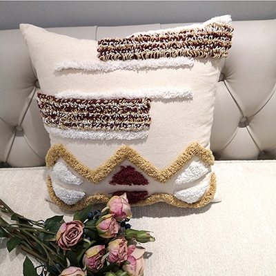 Moroccan style Cushion Cover Pillow Case Luxury Handmade Geometric Stripe Brown For Sofa Bed Home Decorative Canvas 45x45cm
