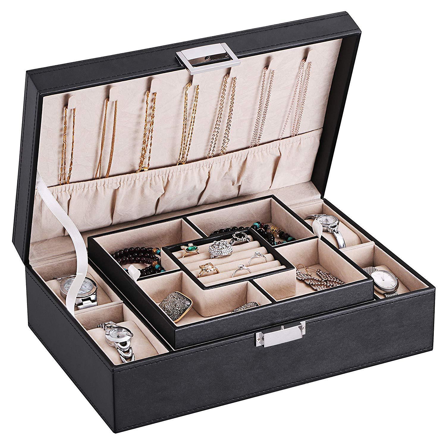 Boîte de rangement à 4 compartiments plateau combiné détachable boîte cadeau de rangement de bijoux