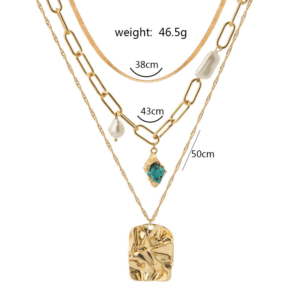 Collier multi-rangs en pierres naturelles brutes exagérées