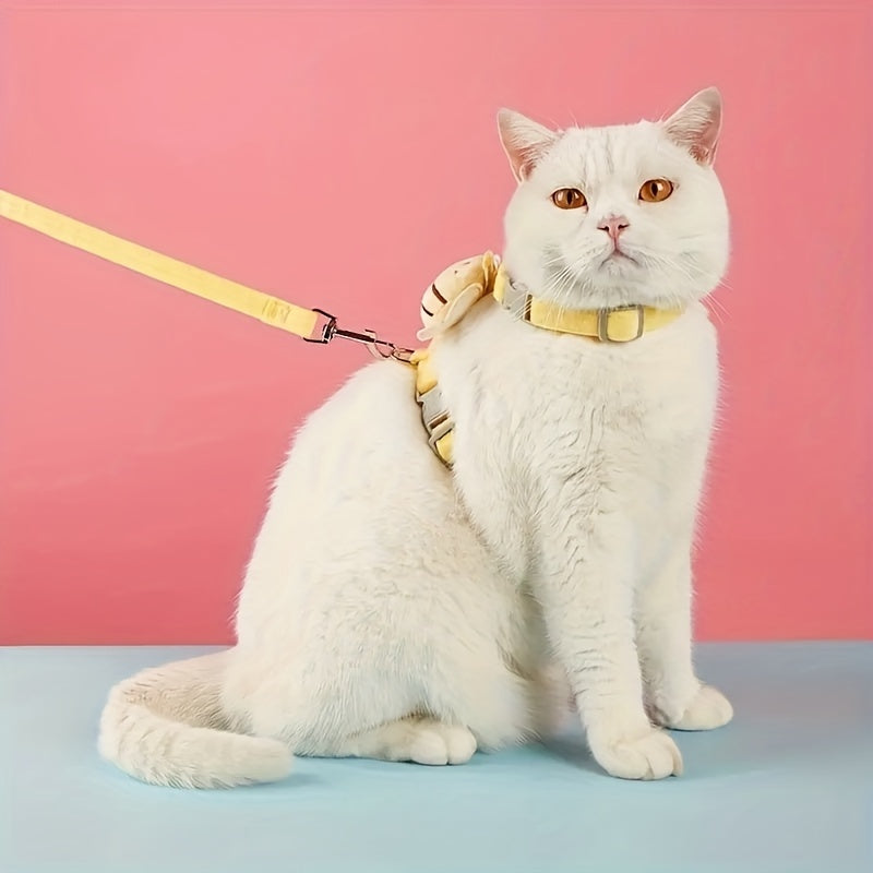 Cat Harness Leash Set With Cute Bee Plaid Cats Escape Proof - Adjustable Kitten Harness For Large Small Cats, Lightweight Soft Petsafe Harness Yellow Plaid Bee