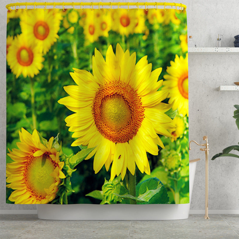 Sunflower Printed Shower Curtain Floor Mat Four-Piece Set