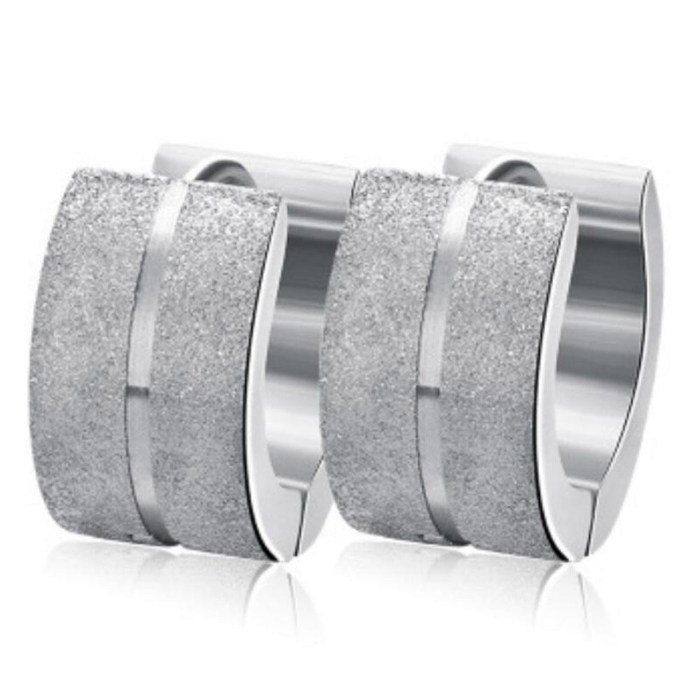 Titanium Steel Double Row Frosted Stainless Steel Earrings