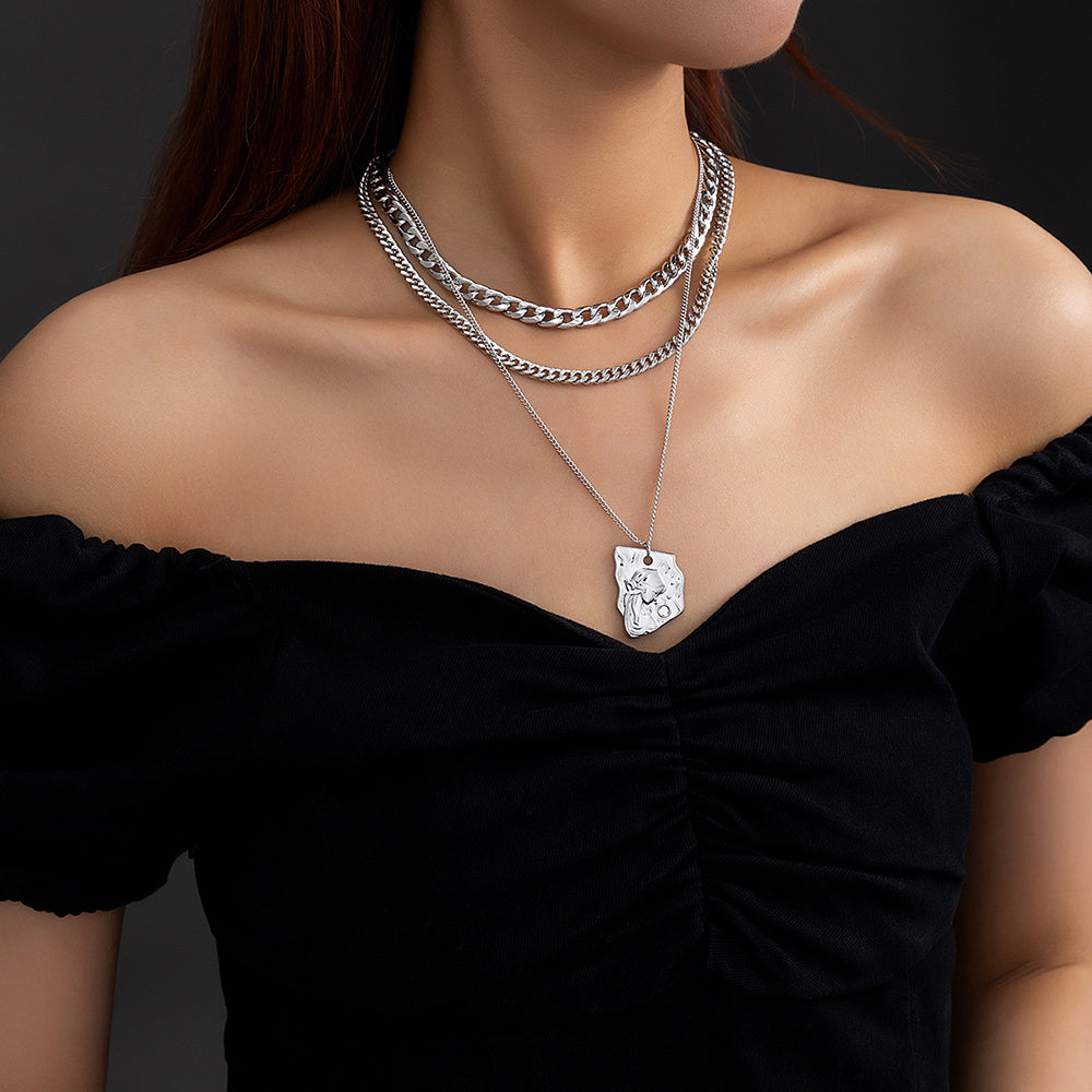 Nk Chain Character Tag multi-layer necklace