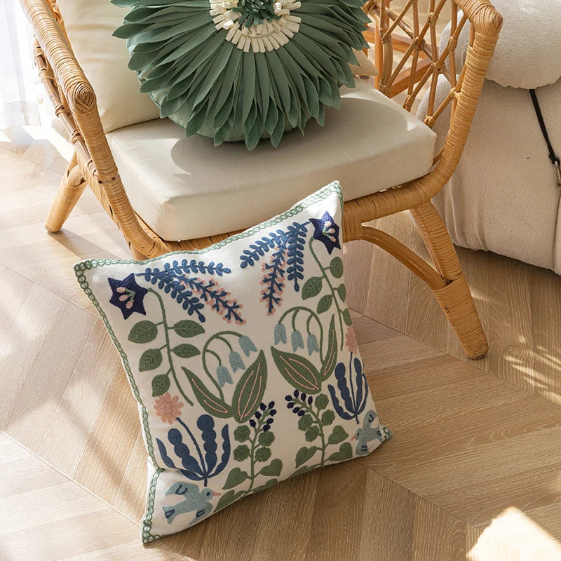 Green Fresh Tulip Pillow Cover Simple Embroidery Flower Sofa And Bed Cushions Office Lumbar Cushion