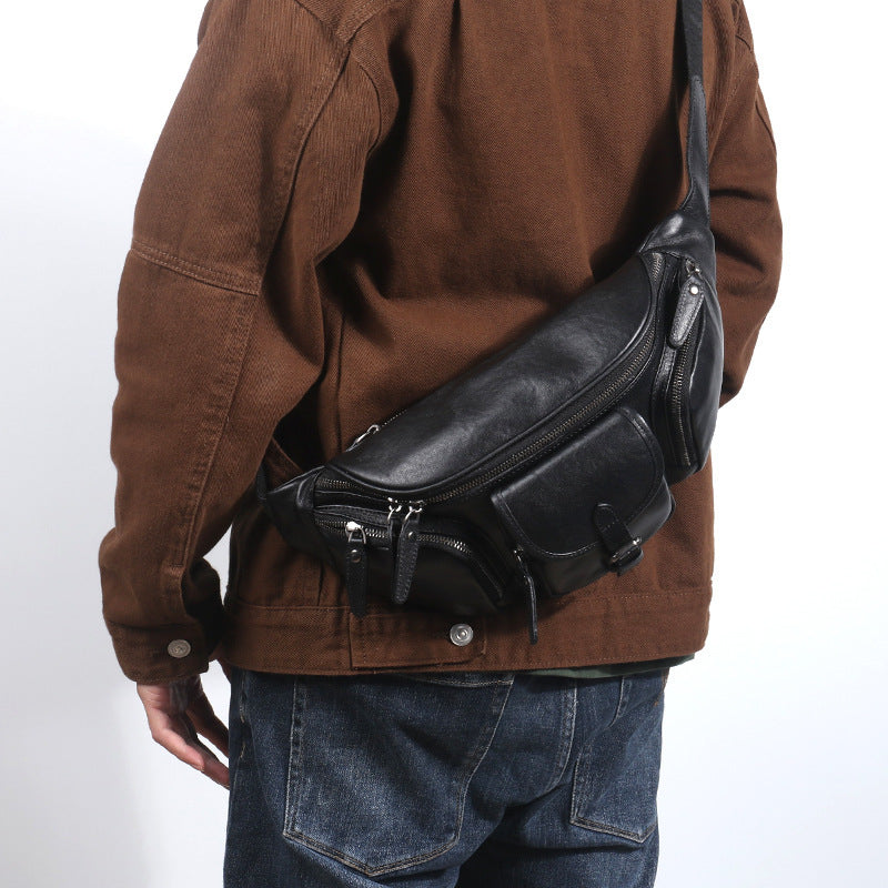 Outdoors Commute Slanted Chest Bag First Layer Cowhide High-grade All-match Trendy Backpack