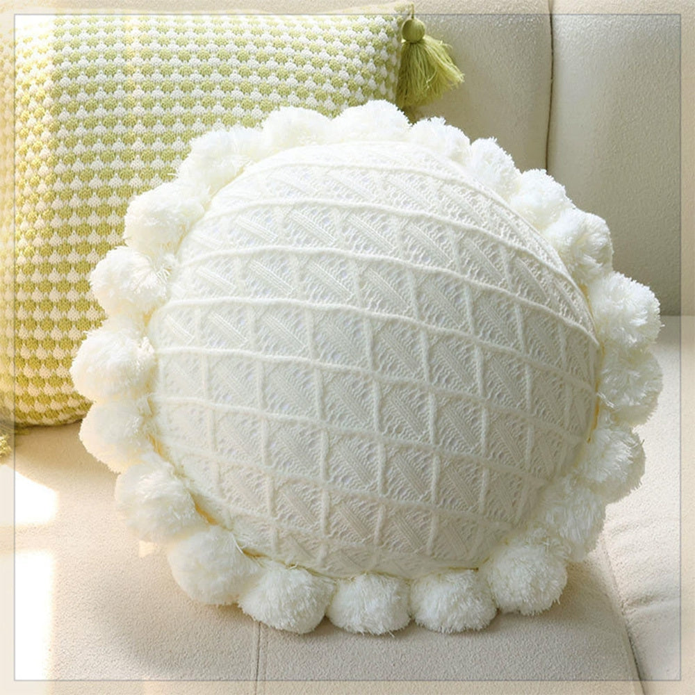 Home Decoration Knitting Cushion Cover Mint Green Tassel Pillowcover Modern Sofa Living Room Waist Pillow Bed Head Round Pillow Ins Style Pillow