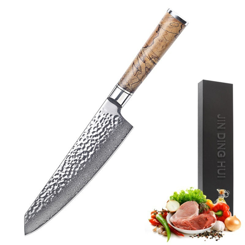 Couteau de cuisine Embryon en acier Damas avec manche en bois stabilisé