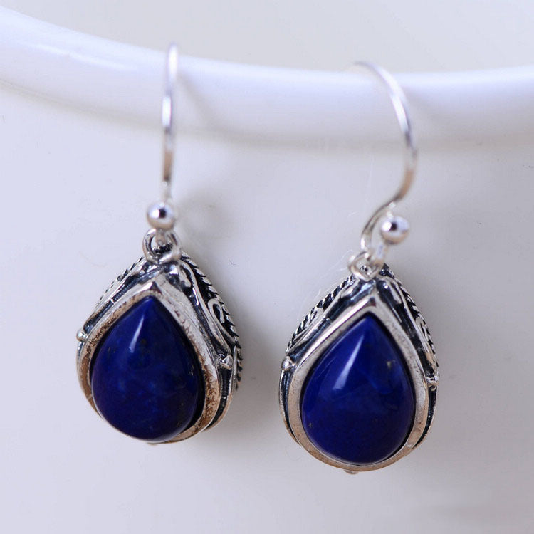 Sterling Silver Jewelry Lapis Lapis Water Drop Earrings for Women