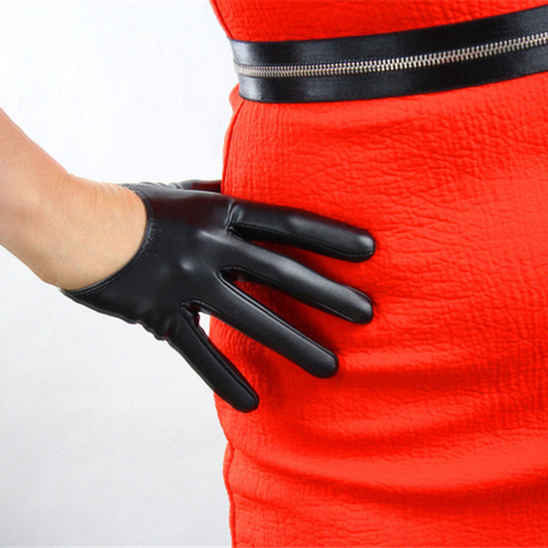 Women's short PU leather gloves