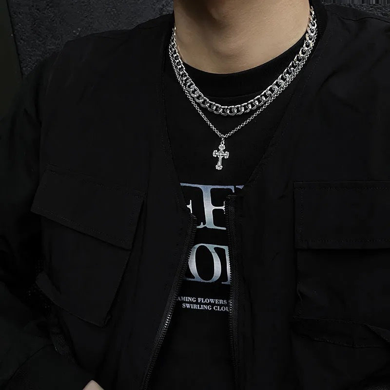 Collier Vintage en Acier au Titane avec Croix pour Hommes et Femmes