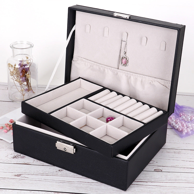 Boîte à bijoux double couche en cuir PU Sac de rangement pour bijoux