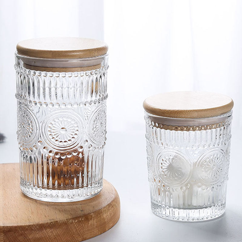 Bocal de rangement rétro en verre estampé hermétique