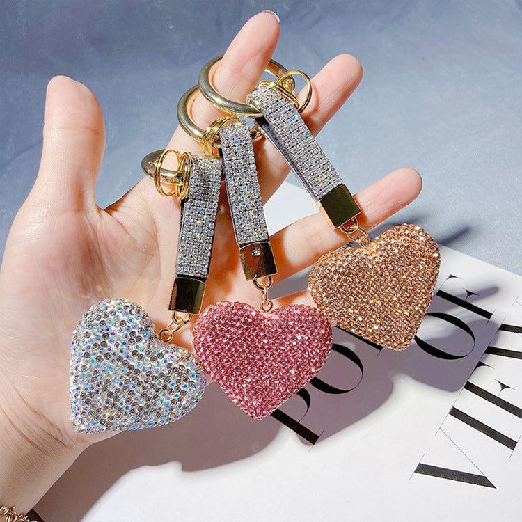 Full diamond peach heart keychain
