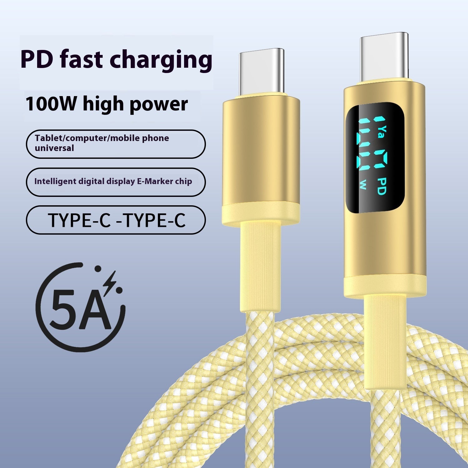 Câble de données de téléphone portable à double Type-C à charge rapide avec affichage numérique
