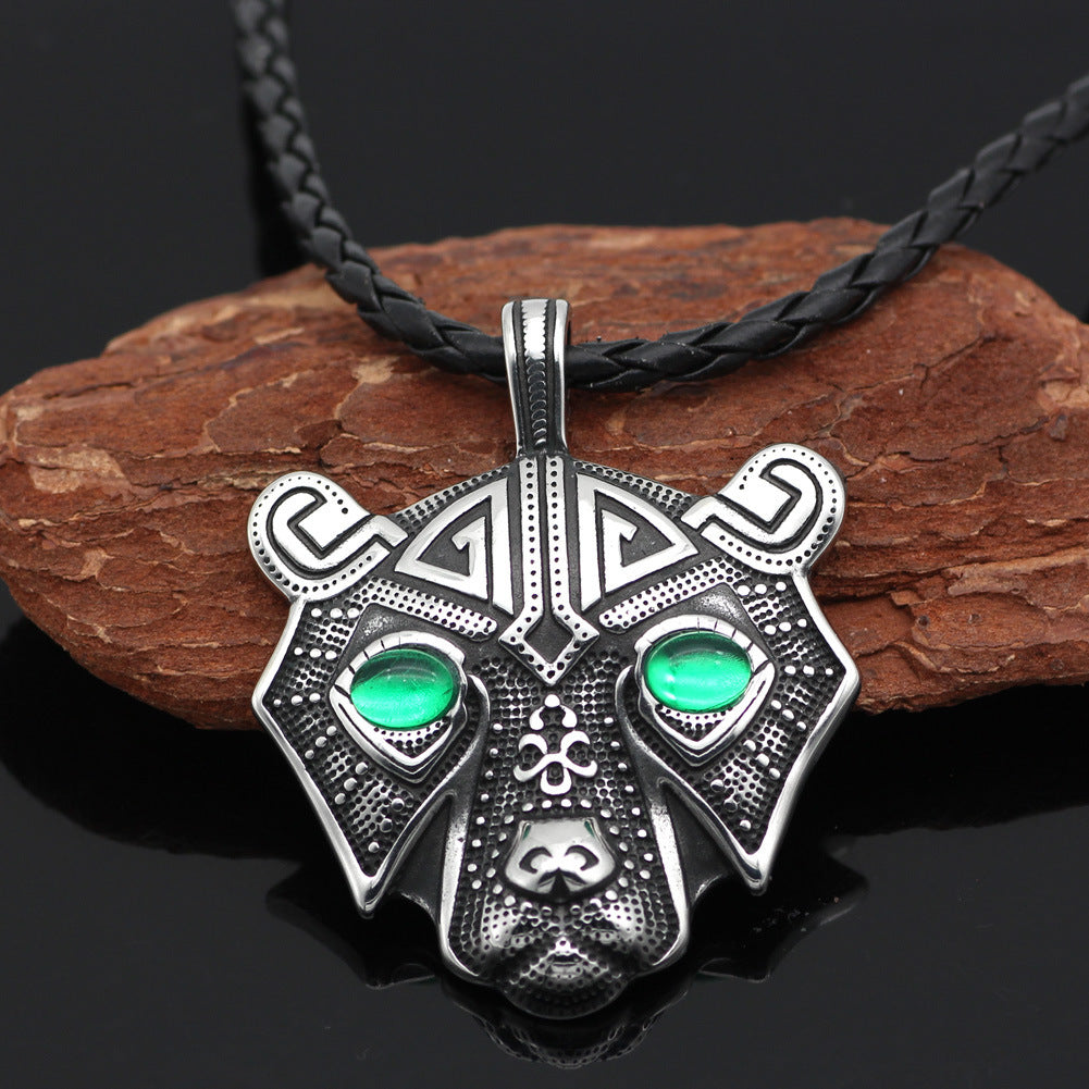 Stainless Steel Nordic Bear Head Titanium Steel Pendant Necklace
