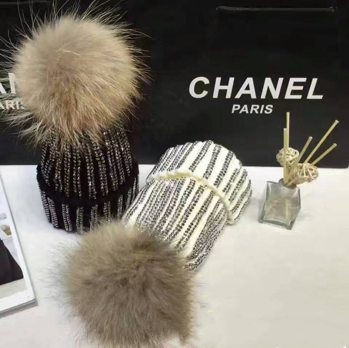 Autumn And Winter Real Raccoon Oversized Fox Fur Ball Wool Hat
