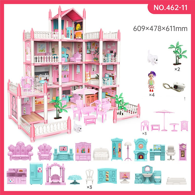 Girl Play House Assemble Diy Toy Cottage Villa Castle Model