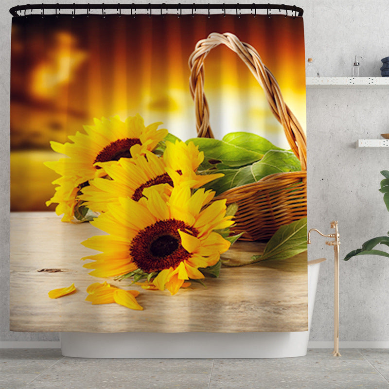 Sunflower Printed Shower Curtain Floor Mat Four-Piece Set