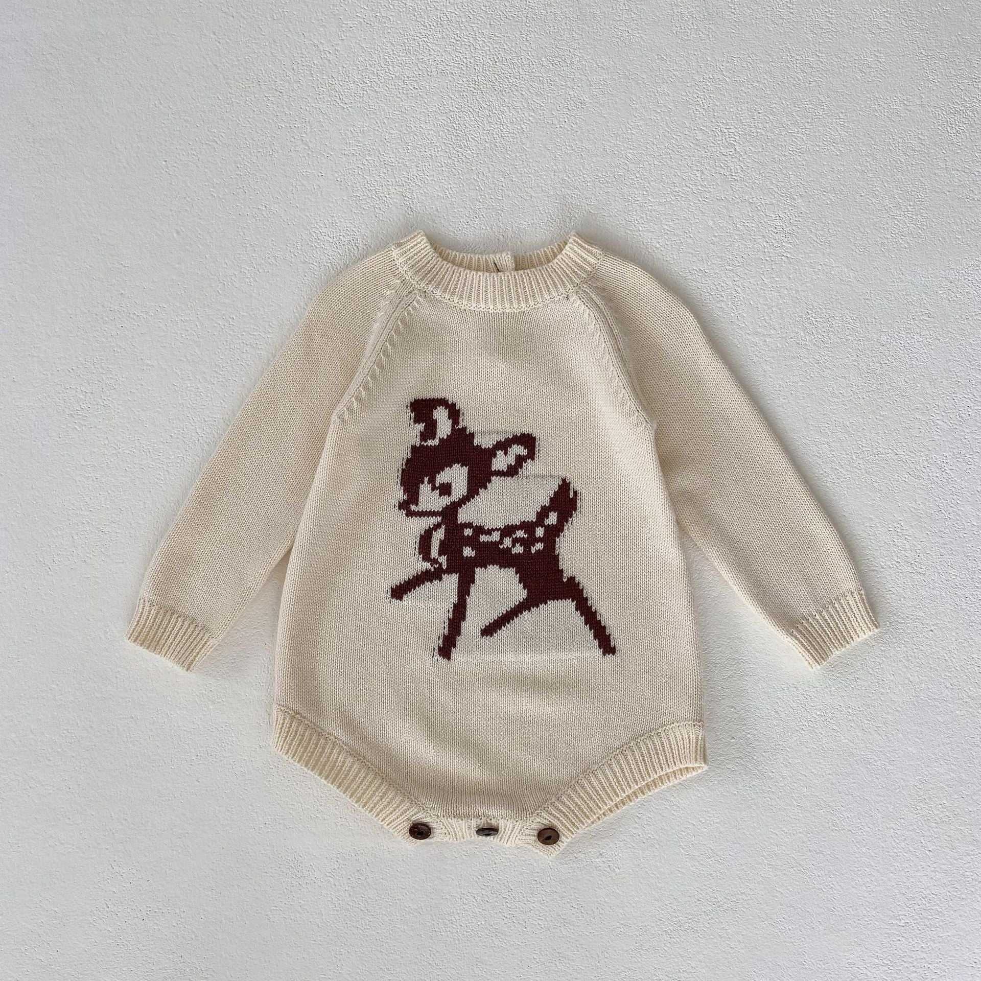 Autumn Infant Baby Girl Sika Deer Long Sleeve Knitted One-piece Sweater