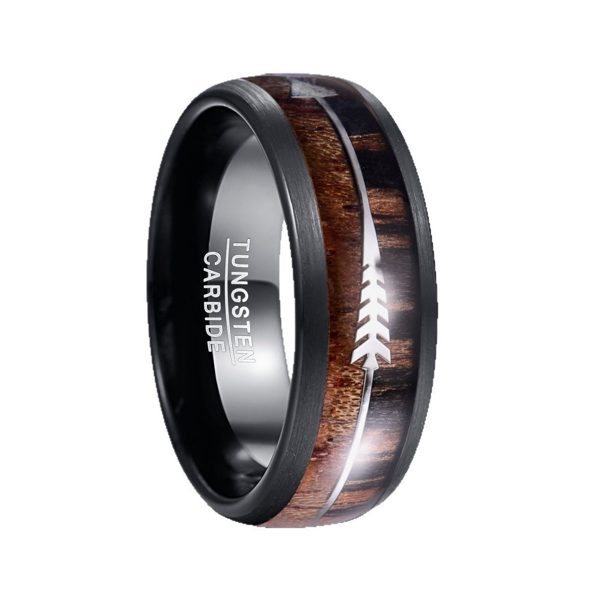 8mm Dome Inlaid Locust Wood Black Walnut Silver Arrow Arrow Plated Black