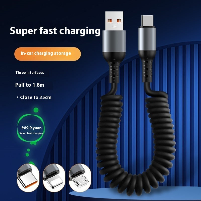 Spring Retractable Storage Mobile Phone Charging Cable