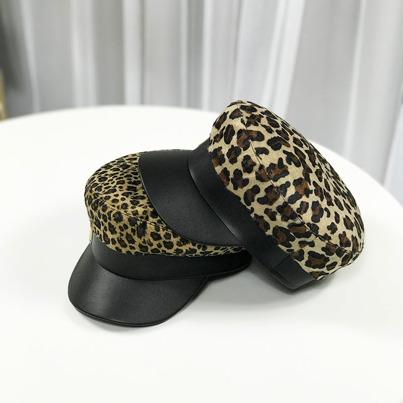 Autumn And Winter Leopard Style Versatile Flat Top Hat